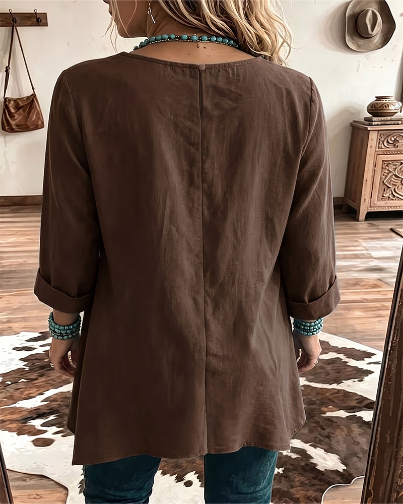 Crew Neck Ruched Loose Solid T-Shirt