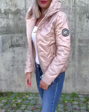 Casual solid color zipper hooded padded jacket