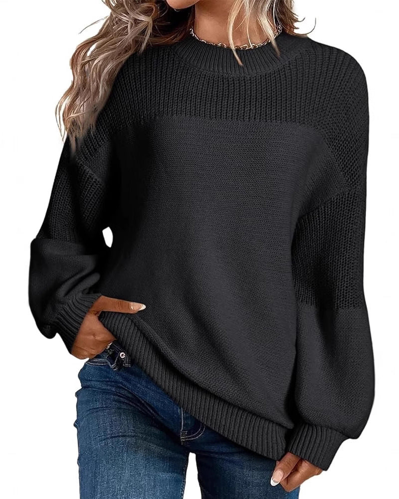 Solid Color Lantern Sleeve Sweater