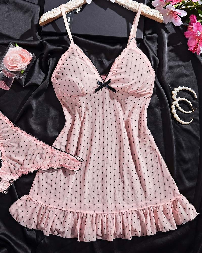Polka Dot Mesh Sleep Dress Set