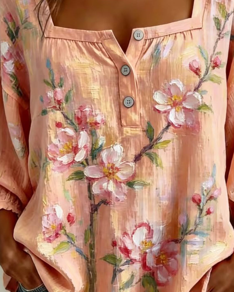 Floral Print Square Neck Blouse