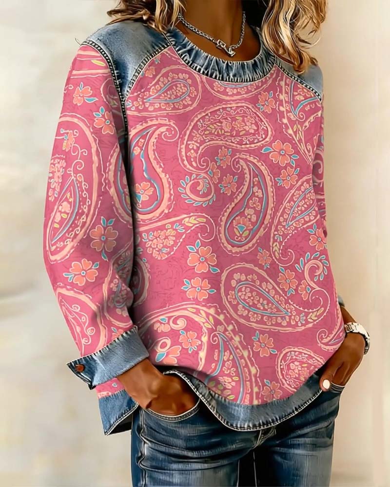 Stylish Color-Blocked Crew Neck Sweatshirt