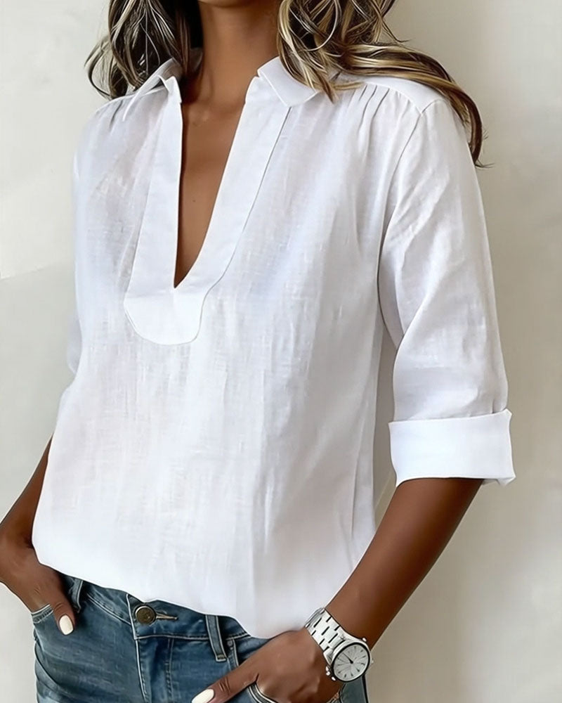 Collared Cotton-Linen Blouse