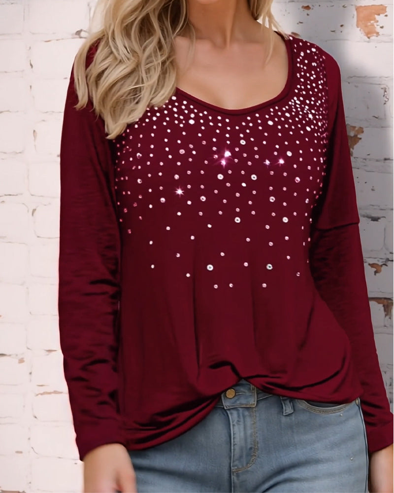 U-Neck Rhinestone Fashion Top