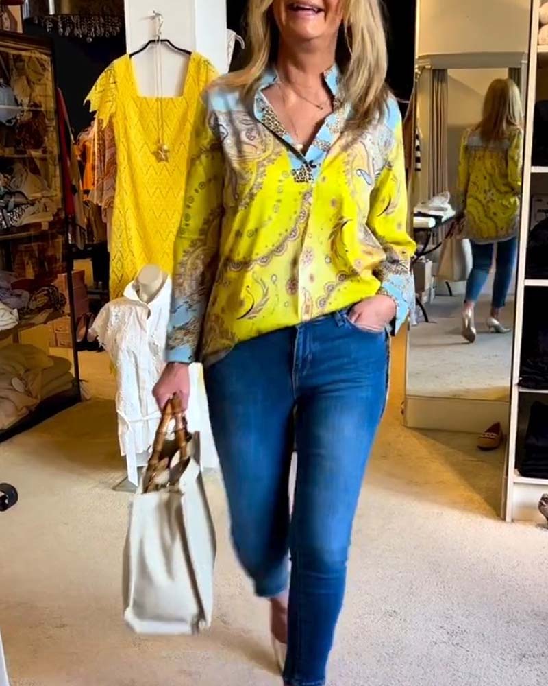 V-neck Printed Blouse