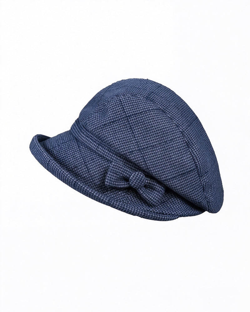 Women's Elegant Plaid Pattern Bow Decor Beret