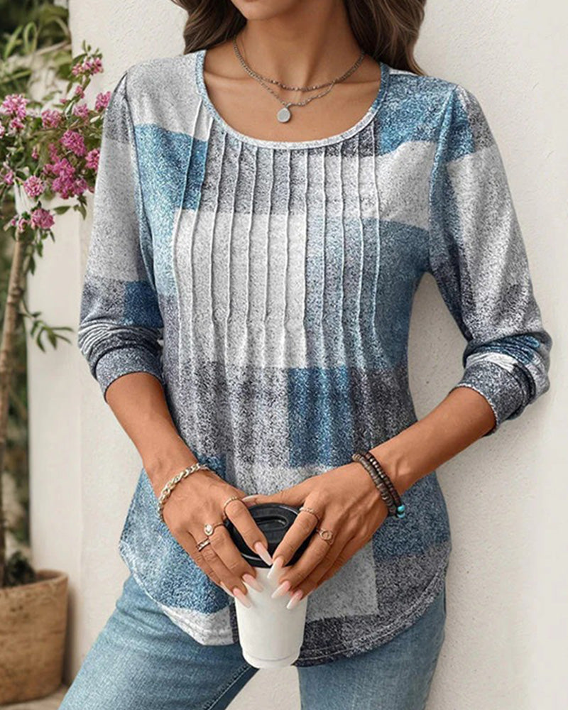Casual Printed Long-Sleeve Crew Neck T-Shirt