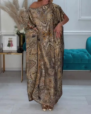 One-Shoulder Asymmetric Off-Shoulder Vacation Maxi Dress