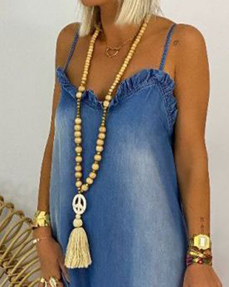 Camisole Ruffled Leopard Print Panel Long Dress