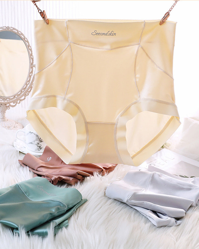 Women's High Waist Ice Silk Satin Seamless Sexy Hip Lift Tummy Control Panties