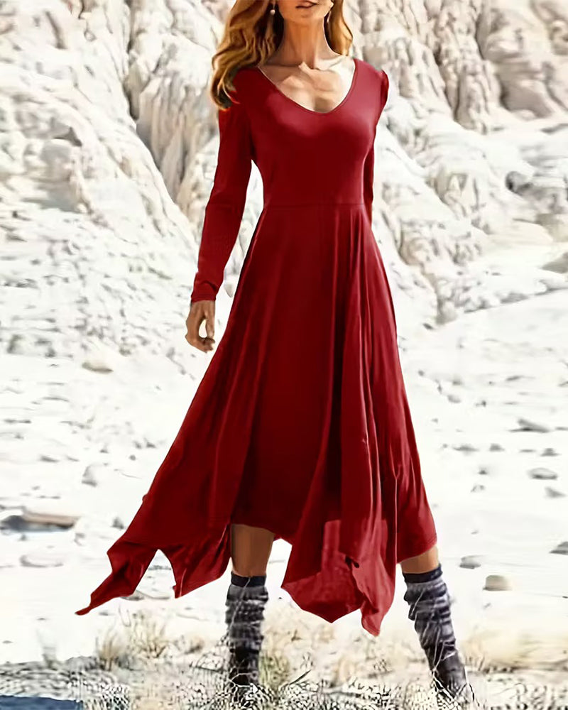 Irregular Hem Long-Sleeved Dress