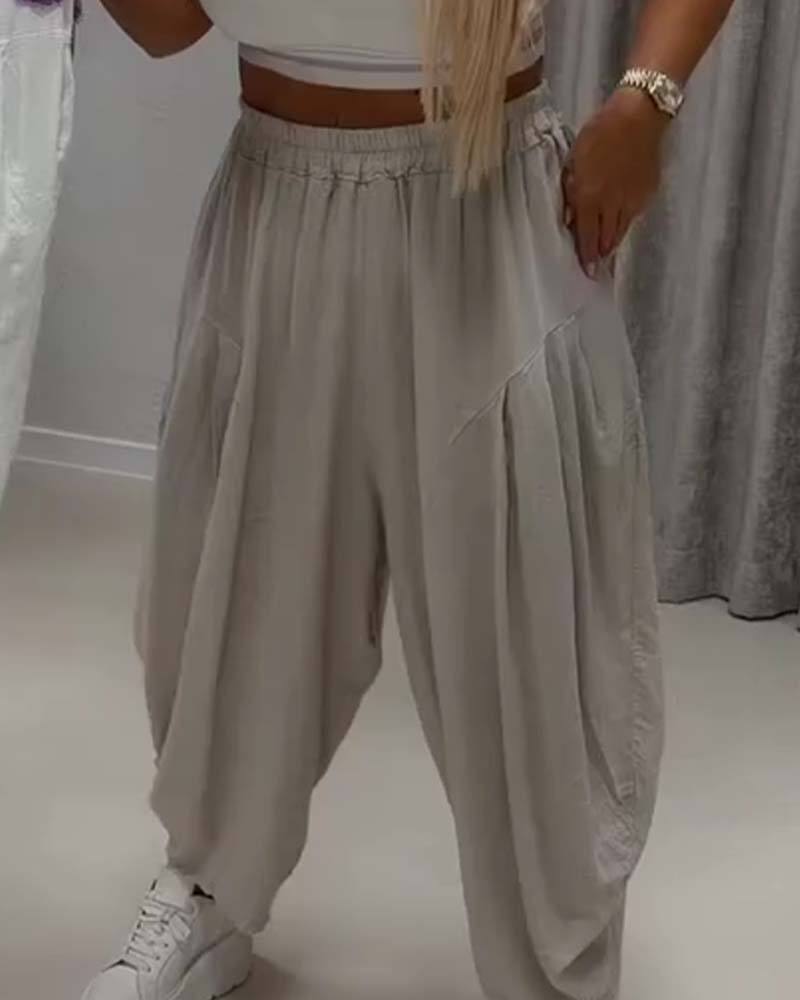 Elastic Waist Wide Leg Harem Pants