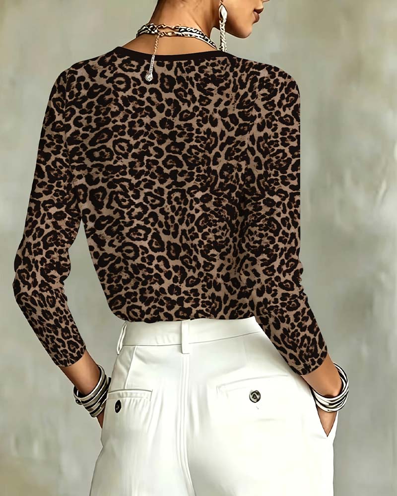 Leopard Long Sleeve Crew Neck Top