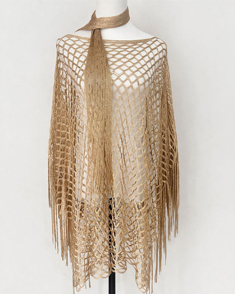Fringe Mesh Hollow Out Pullover