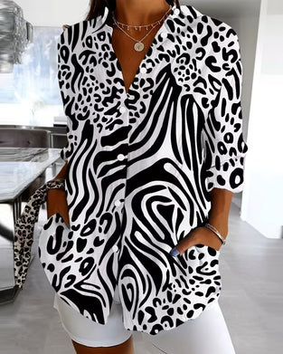 Leopard Print And Zebra Patchwork Shirt