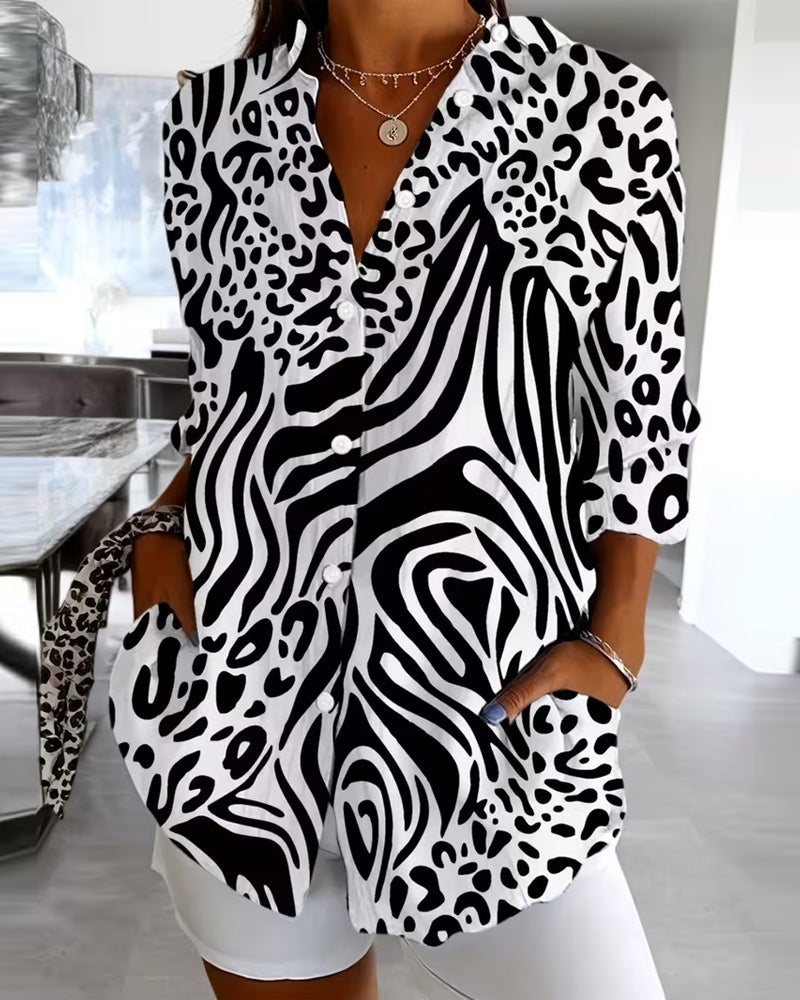 Leopard Print And Zebra Patchwork Shirt