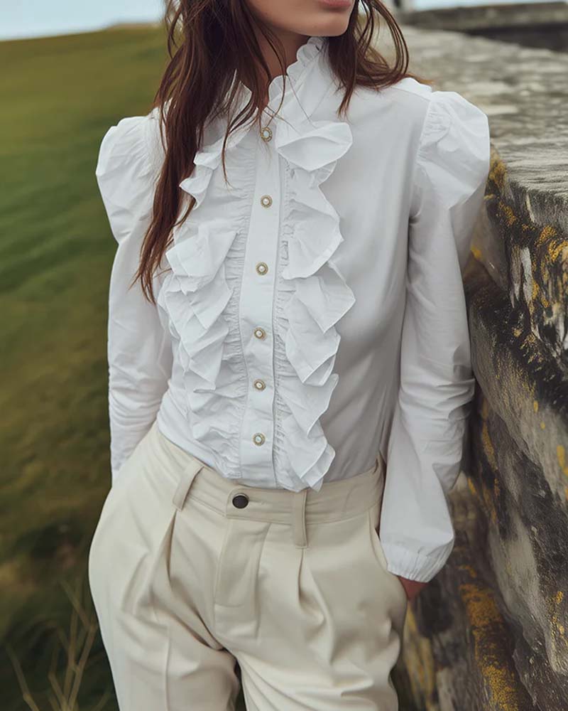 French Lace Ruffle Blouse