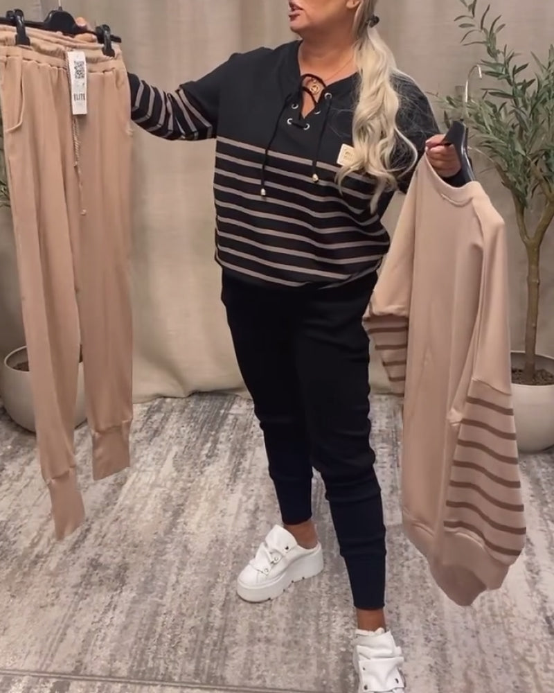 Casual Striped Ankle Sports Two-Piece Sets