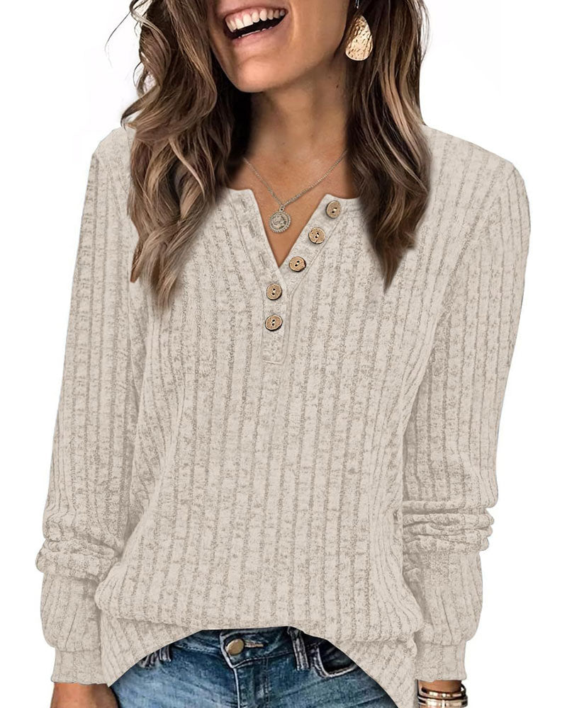 V-Neck Button Stylish Top