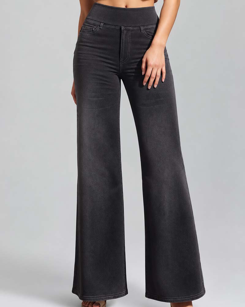 Elastic Waist Denim Wide Leg Pants
