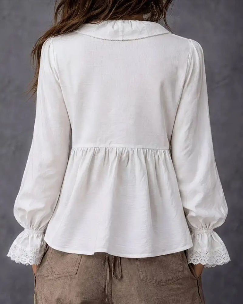 Zippered Ruffle-Sleeve Blouse