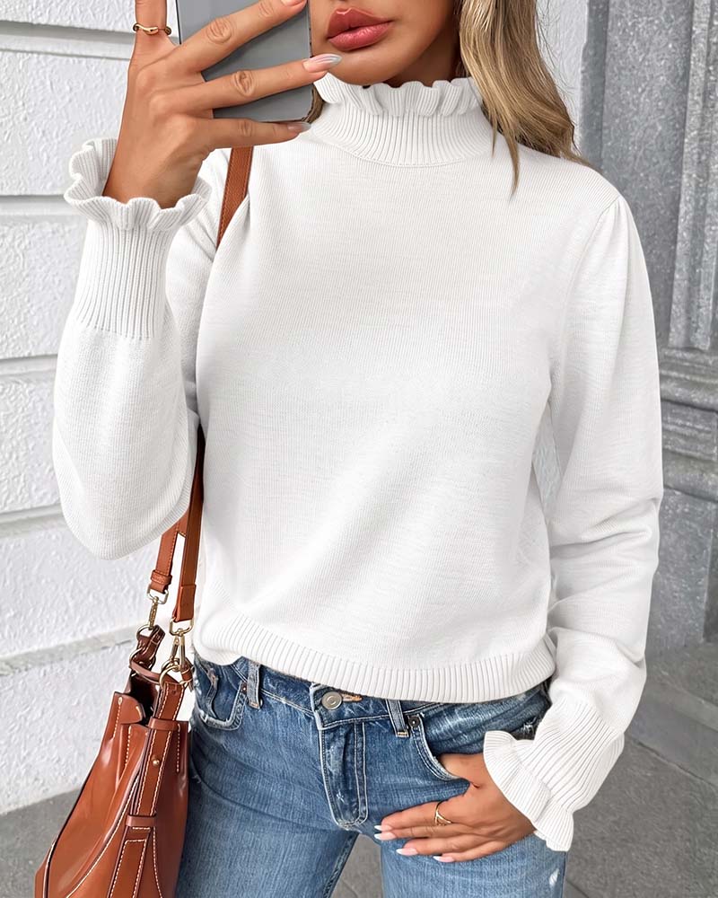 Turtleneck Lace Ruffle Pullover