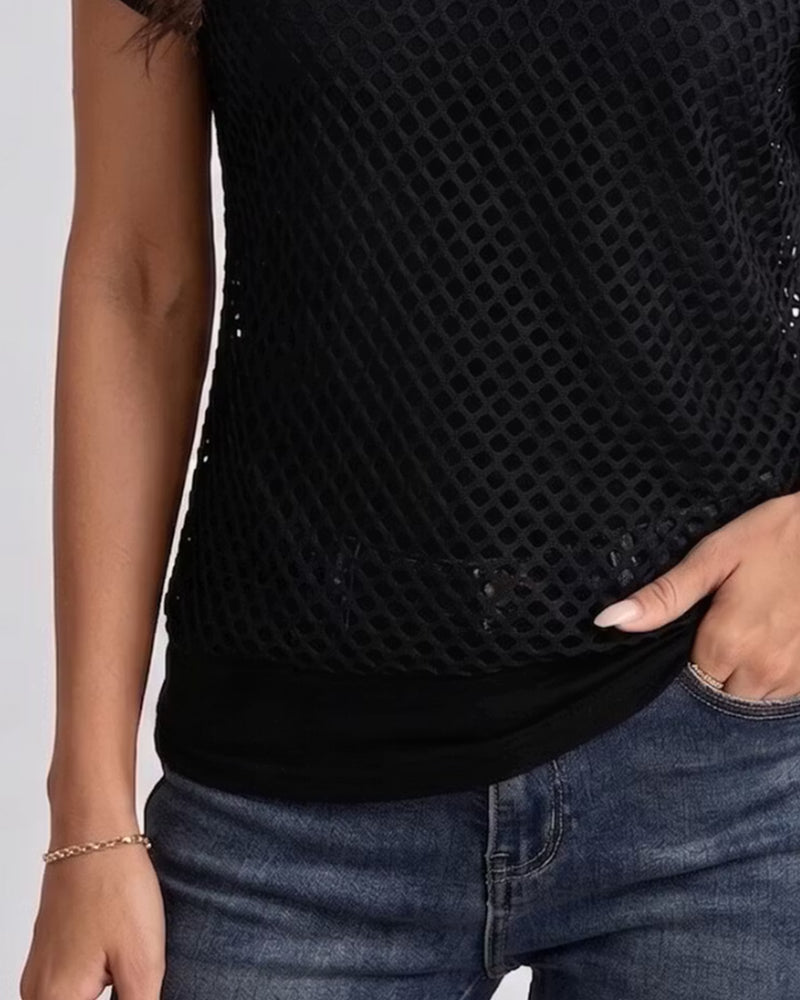 Mesh Off-Shoulder Fitted Tank Set