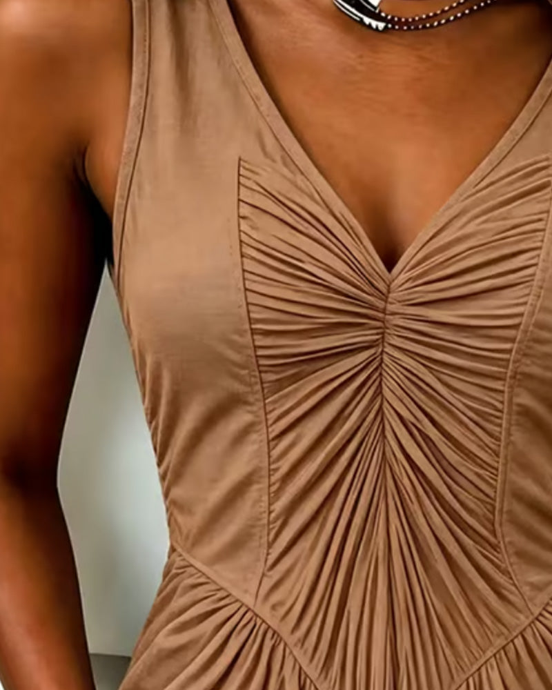 V-Neck Shirred Patchwork Tank Top