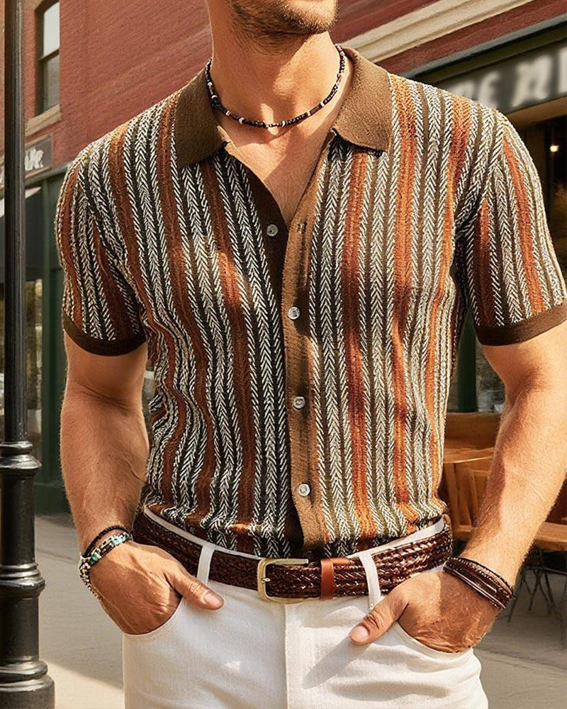 Lapel Men's Short Sleeve Button T-Shirt