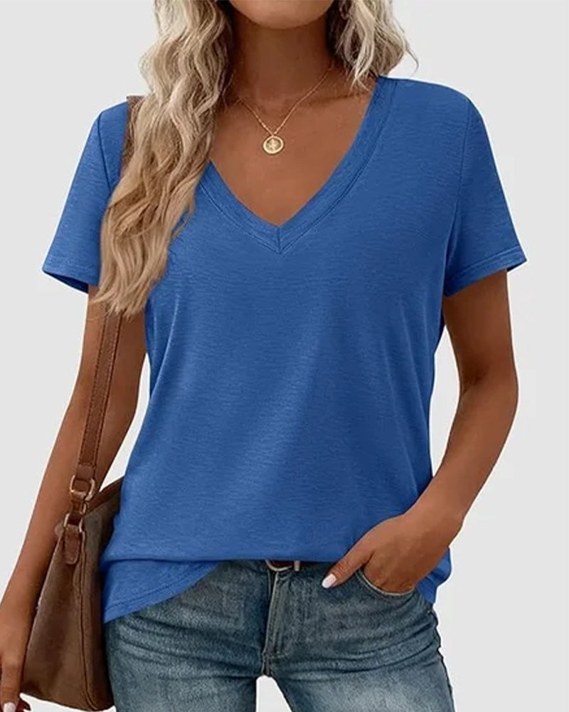 Pullover V-Neck Solid T-Shirt