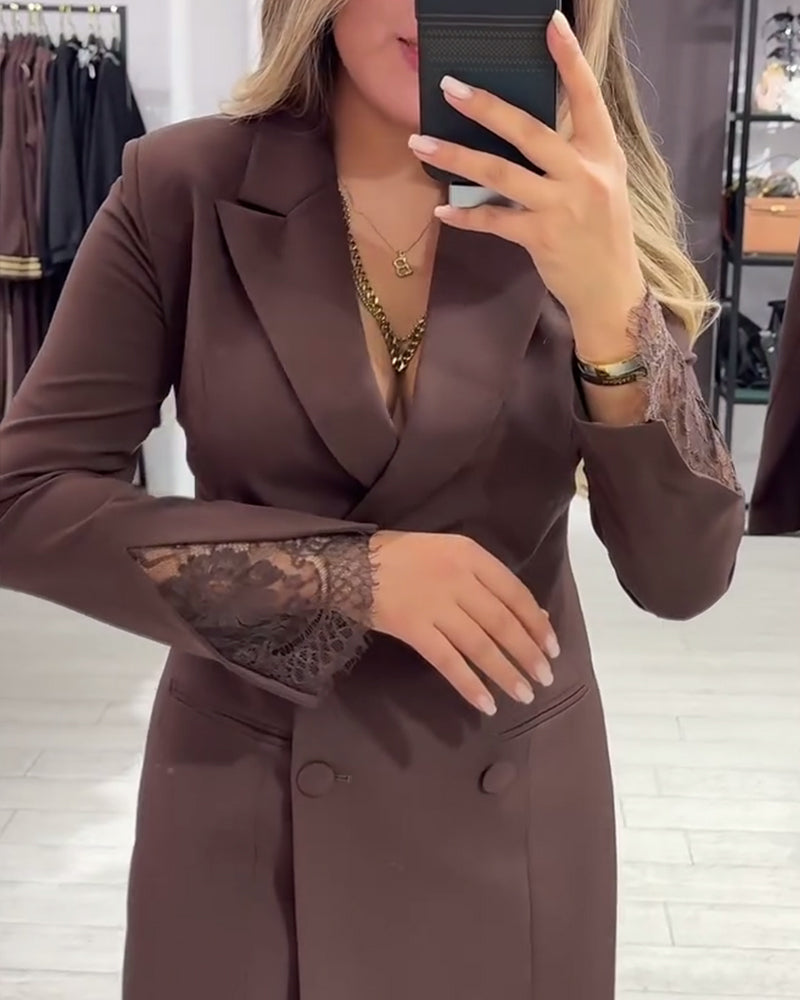 V-Neck Spliced Work Dress