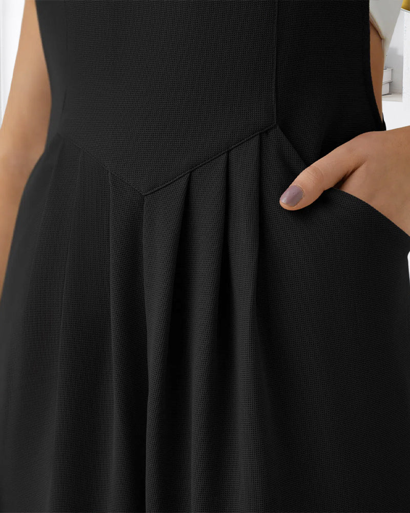 Solid Color Pleated Jumpsuit