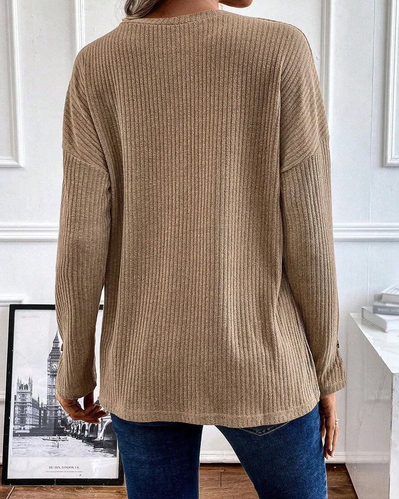 Ribbed Half Zip Pullover Blouse