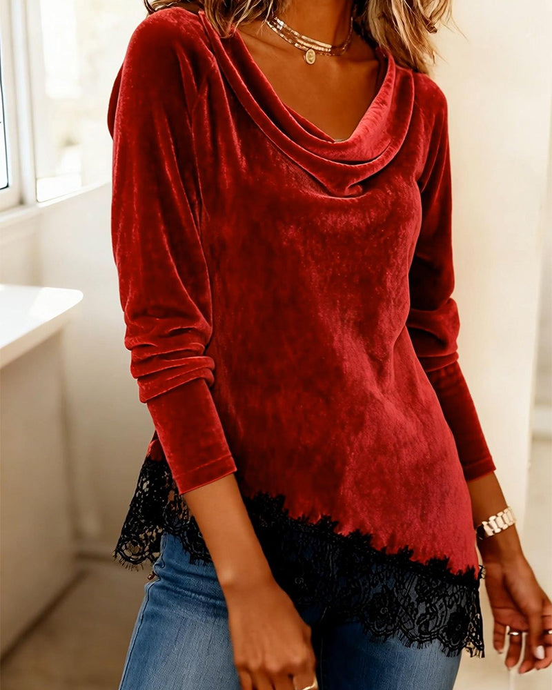 Turtleneck Spliced Long-Sleeved Top