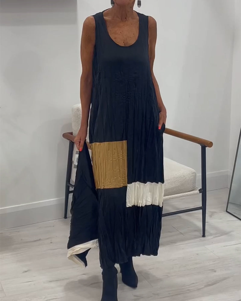 Sleeveless Contrast Pleated Dress