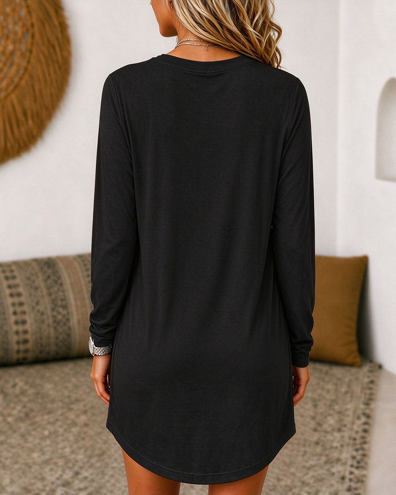 Crew Neck Pocket Casual Dress
