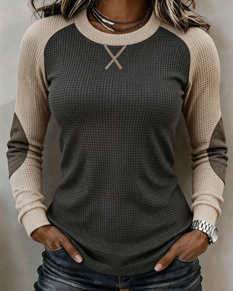 Crew Neck Raglan Color Block Top