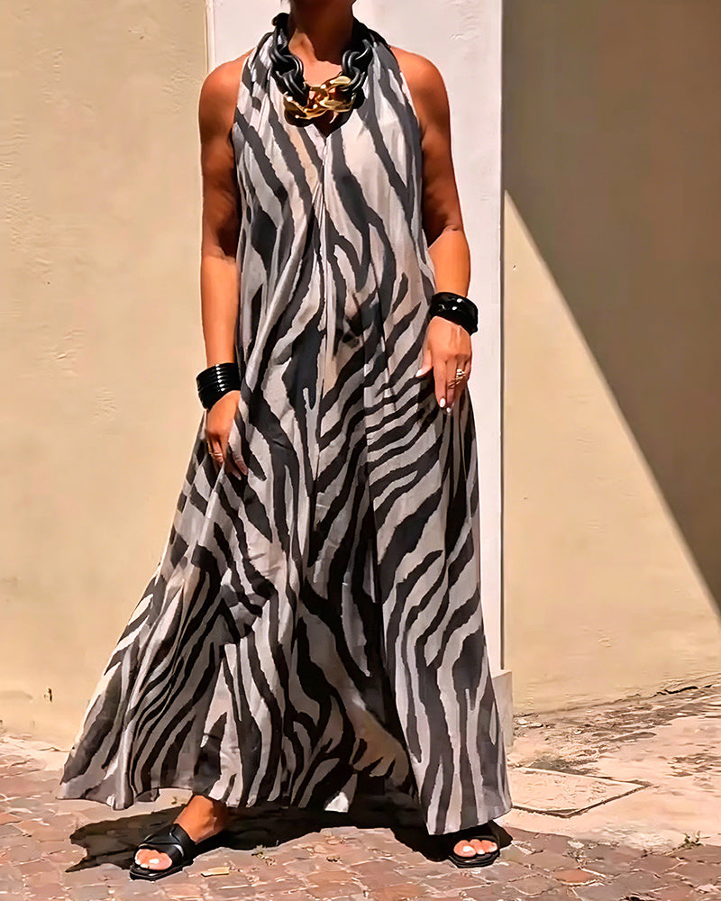 Halter Neck Print Maxi Dress