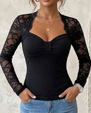 Twist Knot Lace Patchwork Fitted Top