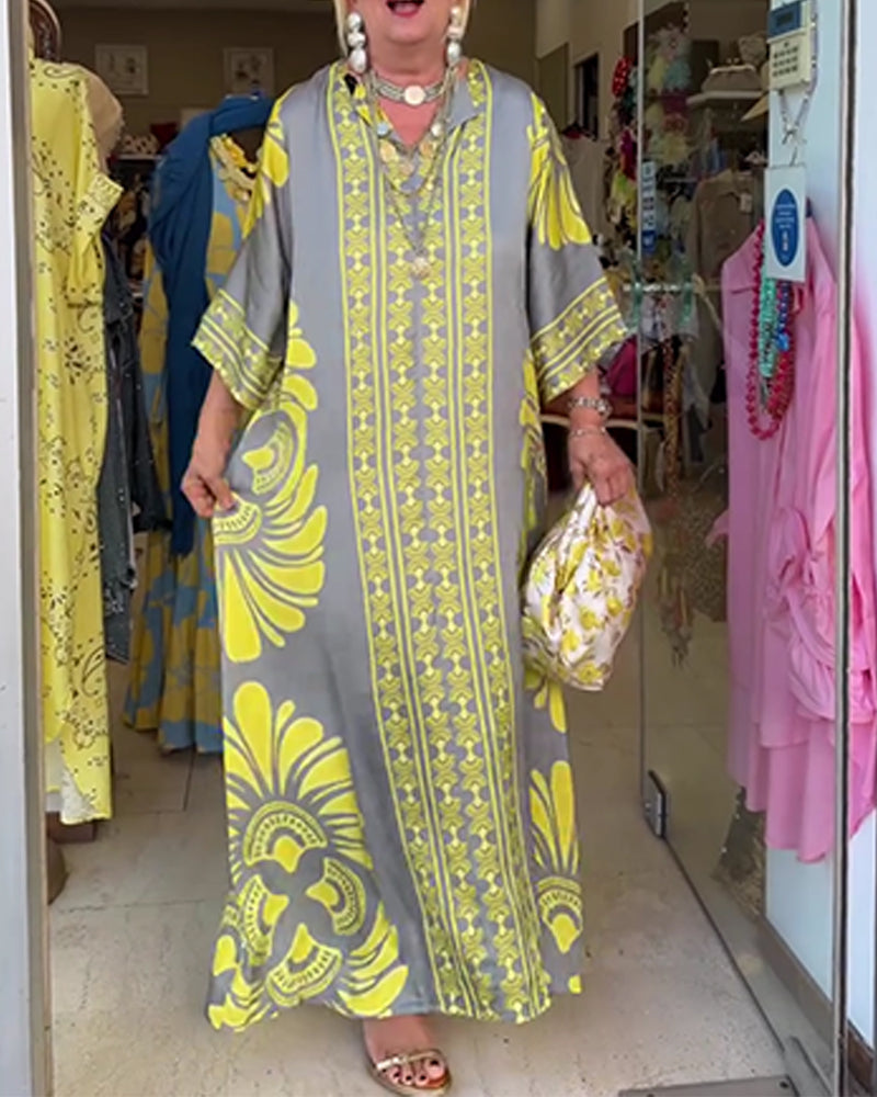 Half Sleeve Print Long Robe Dress
