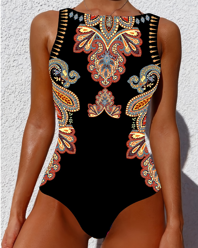 Paisley Sleeveless One-Piece Swimsuit