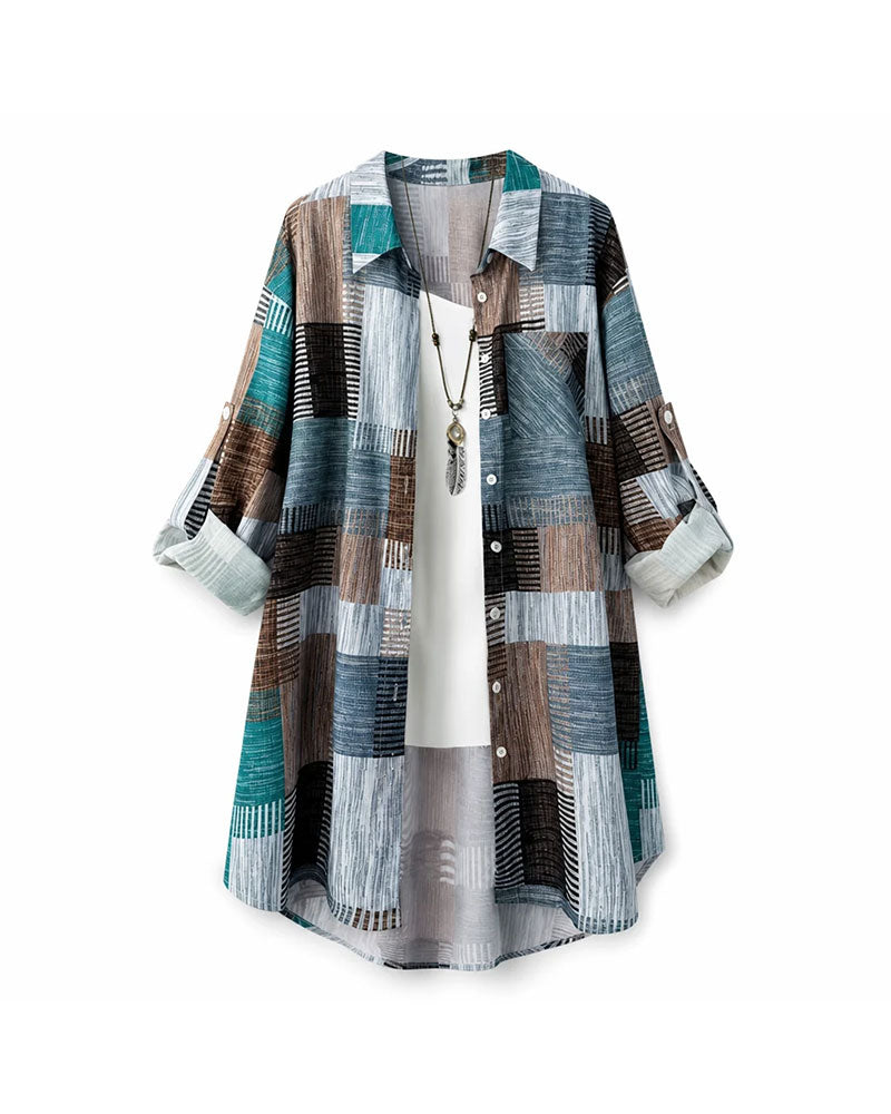 Patchwork Print Midi Shirt