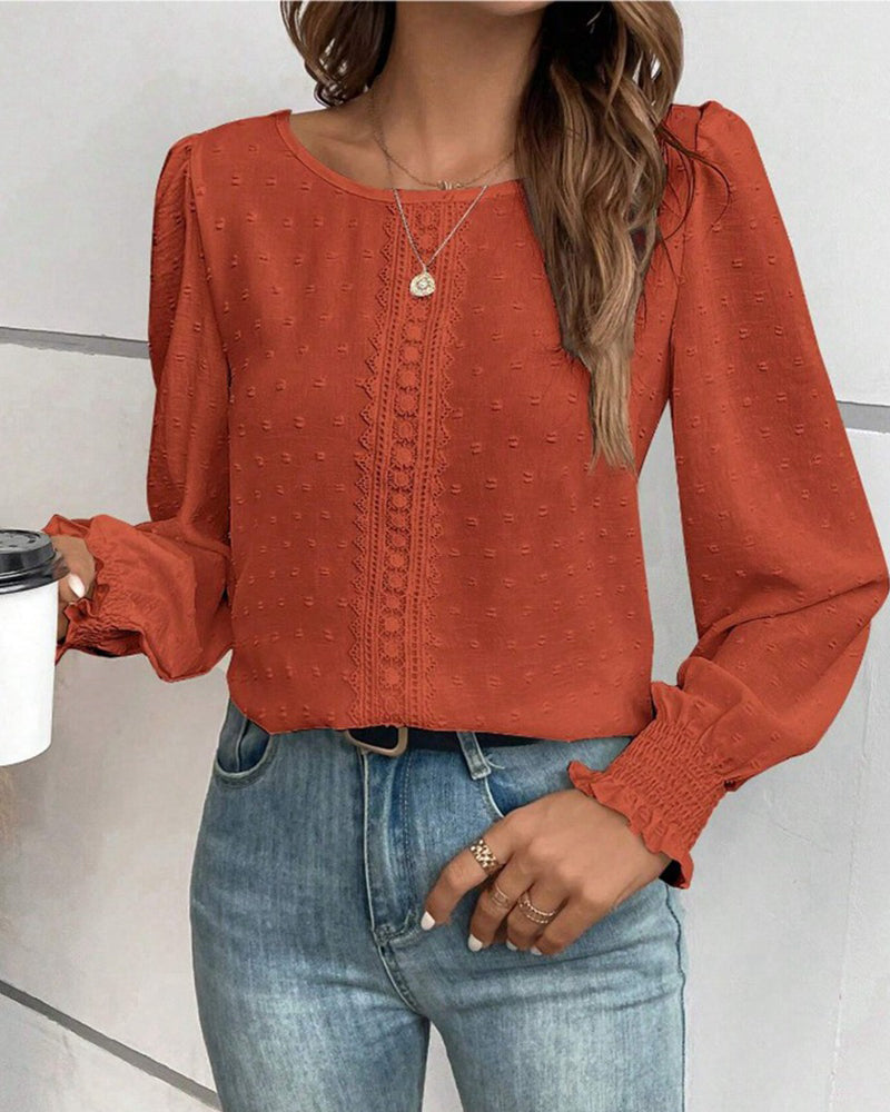 Simple Round Neck Solid Color Blouse