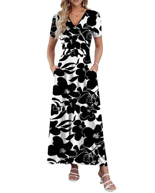 V-Neck Printed Short-Sleeved Dress