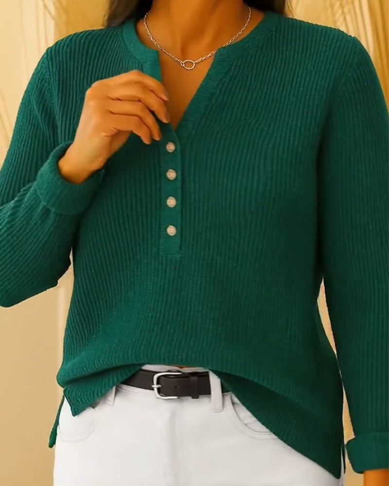 Elegant V-Neck Button Pullover