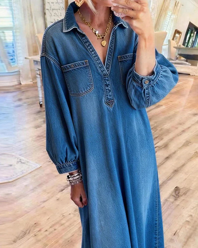 Denim Shirt Style Maxi Dress