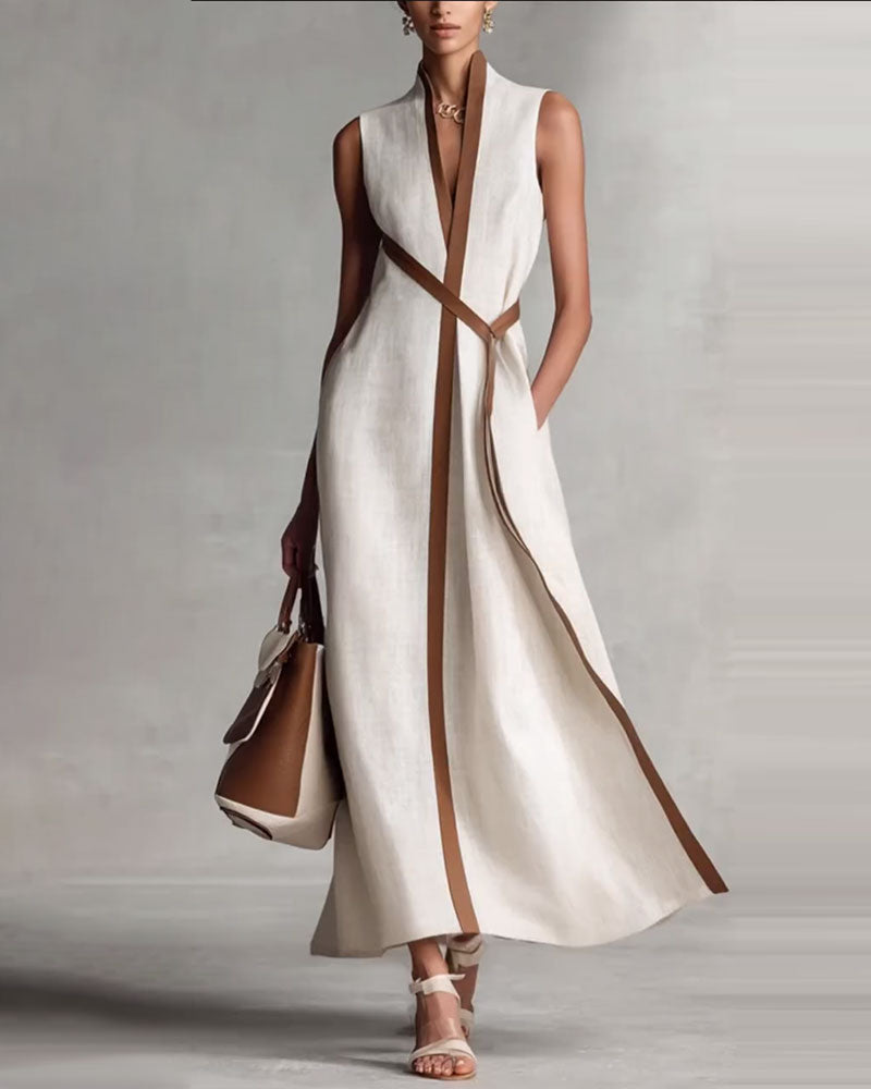 Contrast Color Sleeveless Maxi Dress