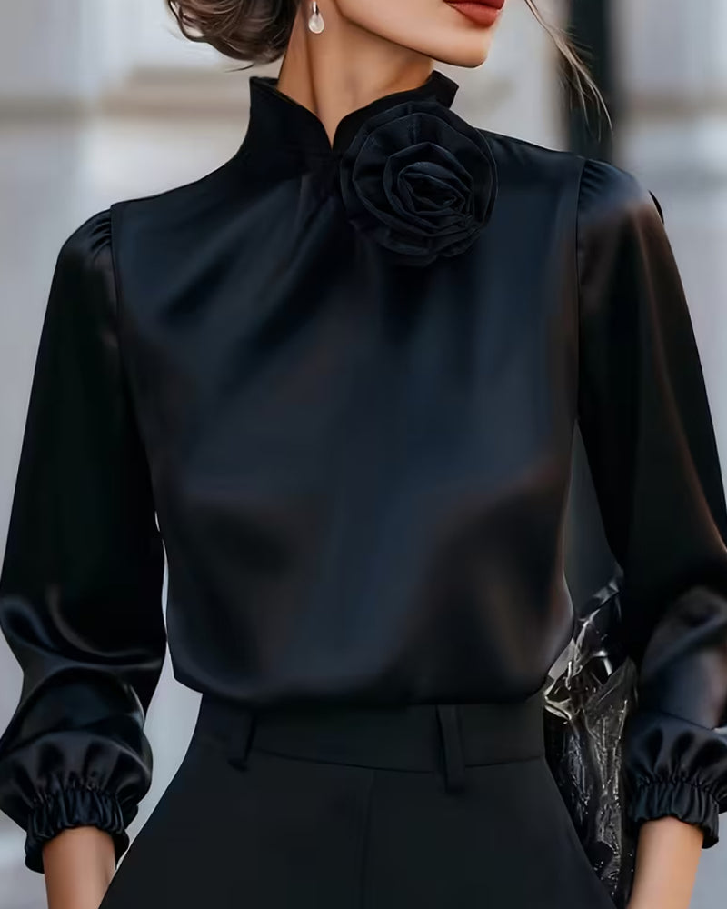 Turtleneck Rose Long Sleeve Blouse