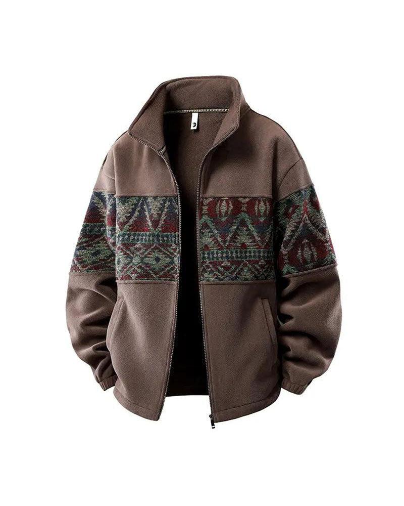 Men's Stand Collar Zipper Contrast Coat