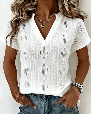 Diamond Hollow Out V-Neck Blouse